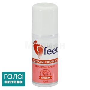 АЕРОЗОЛЬ ДЛЯ НІГ "КОНТРОЛЬ ПІТЛИВОСТІ" HAPPY FEET (ЯЛІВЕЦЬ) 70 МЛ