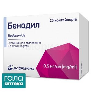 Бенодил суспензія д/розпил. 0.5 мг/мл по 2 мл №20 (5х4) у конт. поліет.